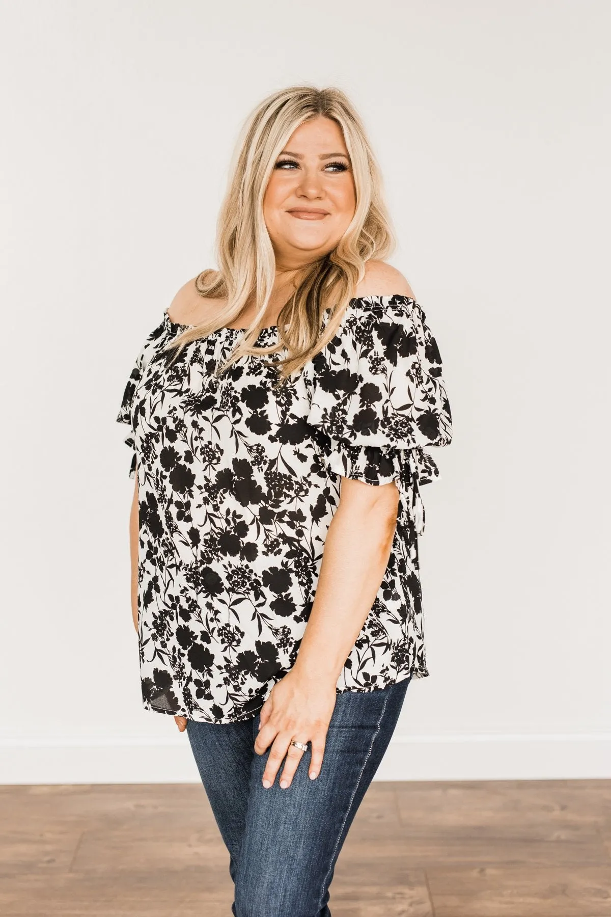 Cherished Memories Floral Blouse- Black & Ivory