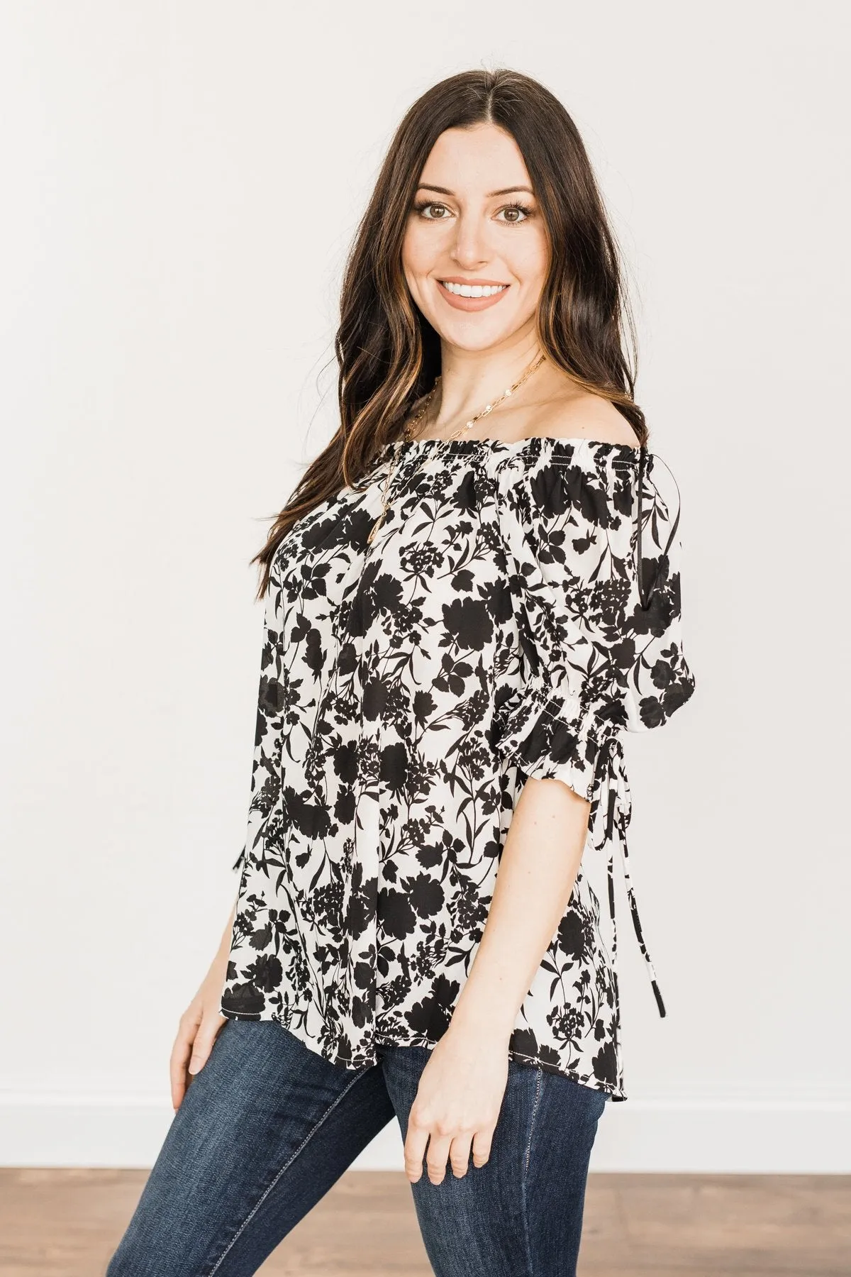 Cherished Memories Floral Blouse- Black & Ivory