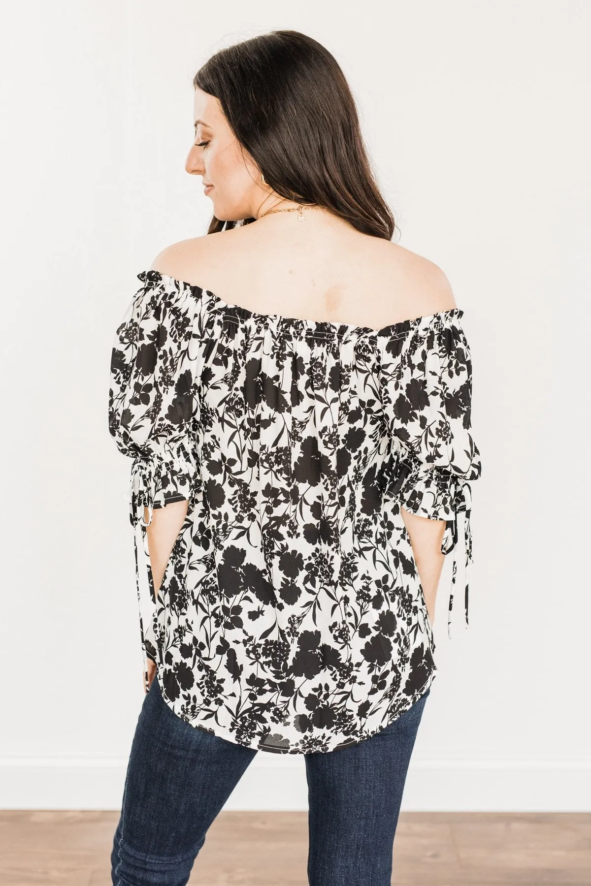 Cherished Memories Floral Blouse- Black & Ivory