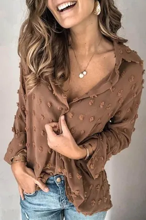 Chicindress Turndown Collar Patchwork Solid Blouse