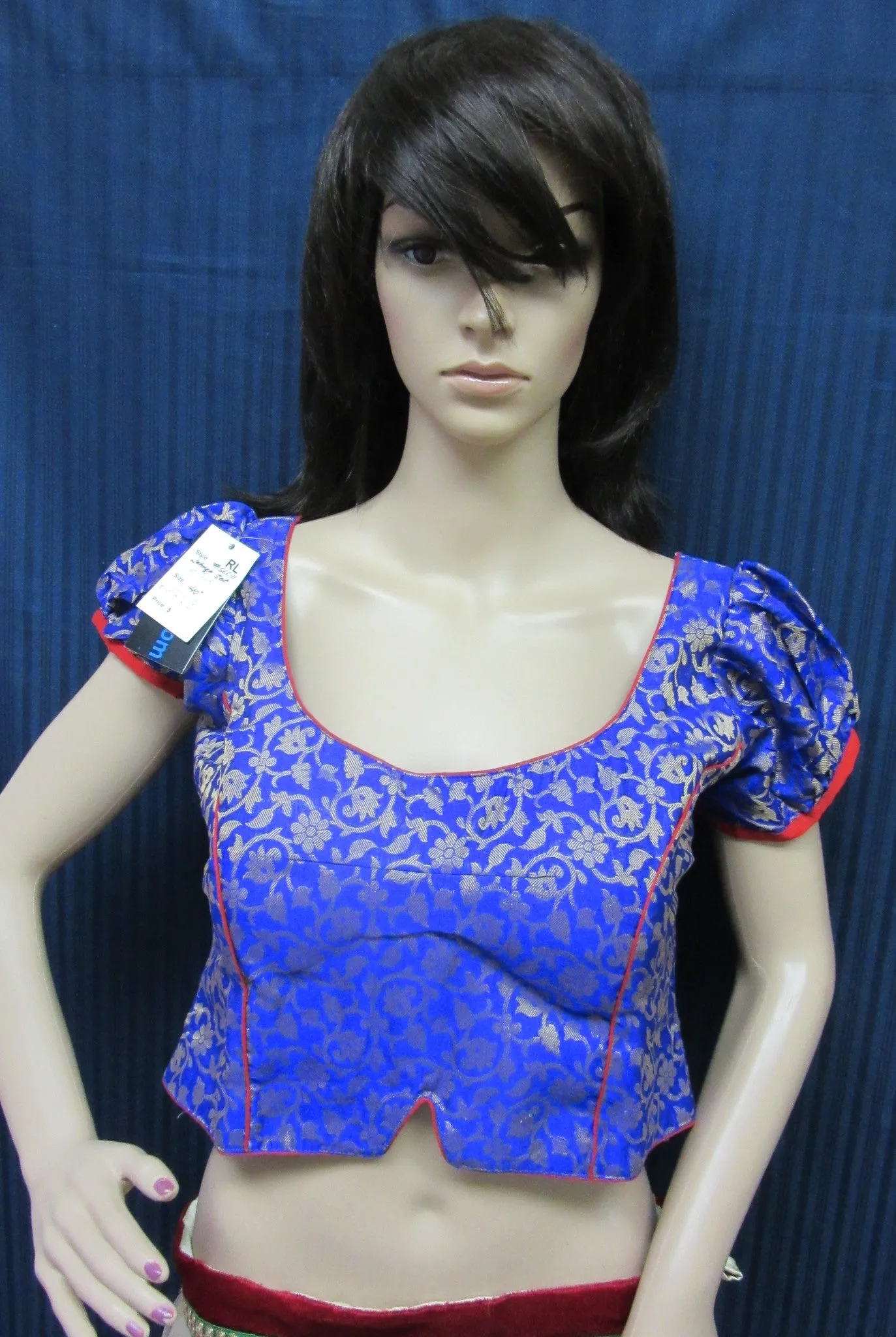 Choli 4729 Pink Blue Brocade Medium Sari Lehenga Blouse Indian Shieno Sarees