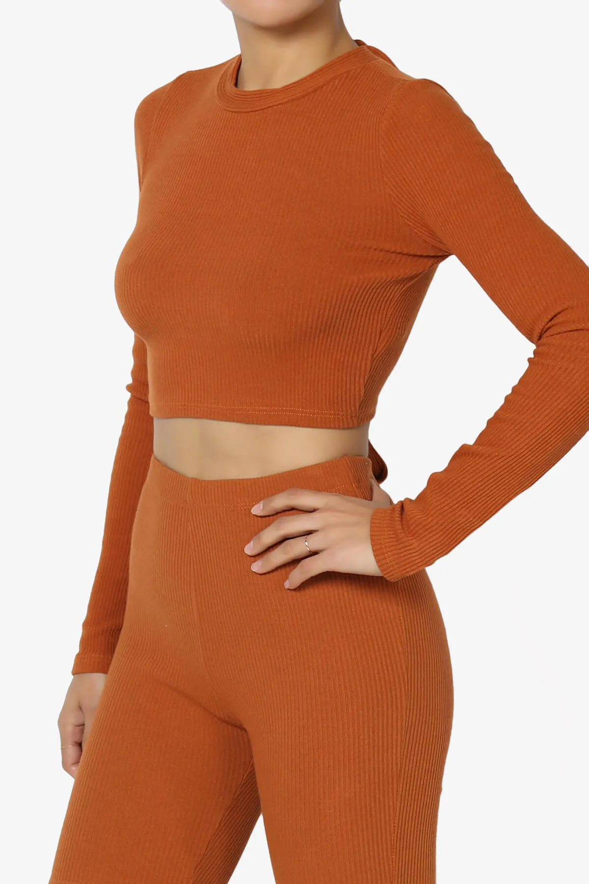 Costello Open Back Tie Long Sleeve Ribbed Top