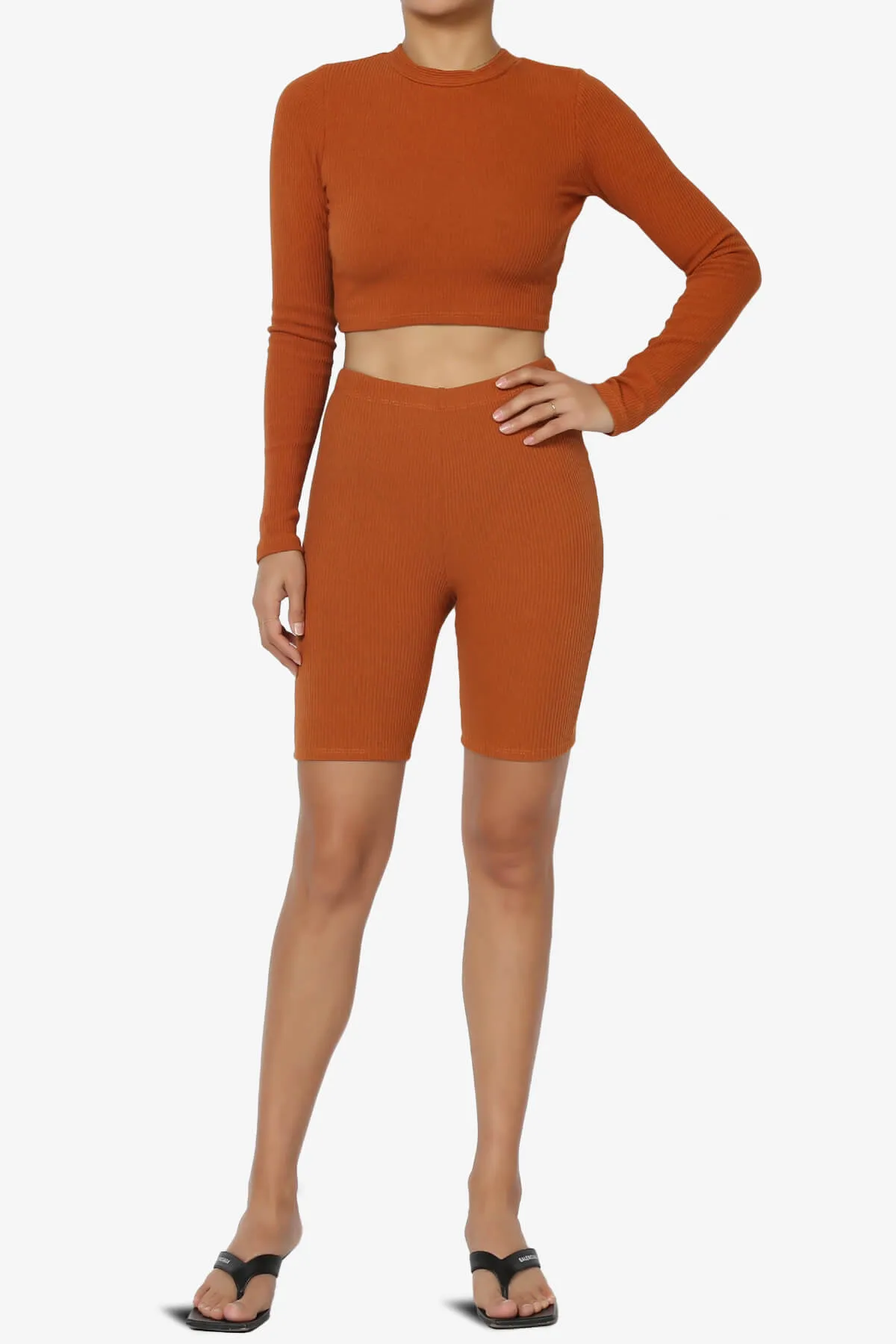 Costello Open Back Tie Long Sleeve Ribbed Top