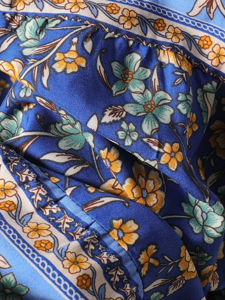 CYCLADES Blue Floral Printed Boho Maxi Dress