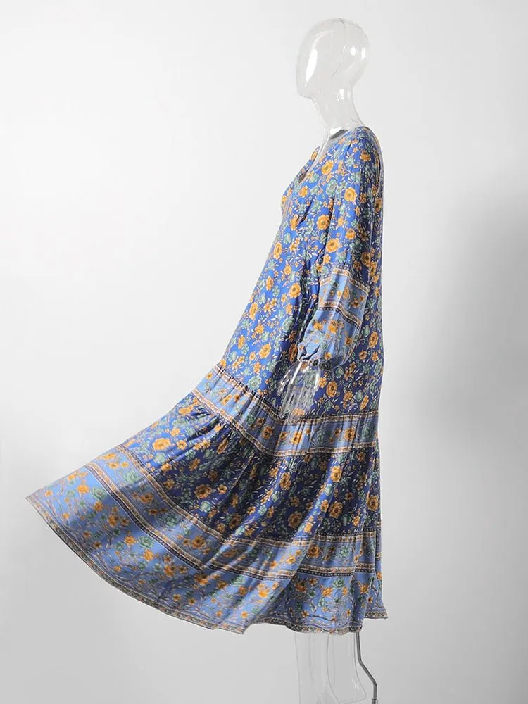 CYCLADES Blue Floral Printed Boho Maxi Dress