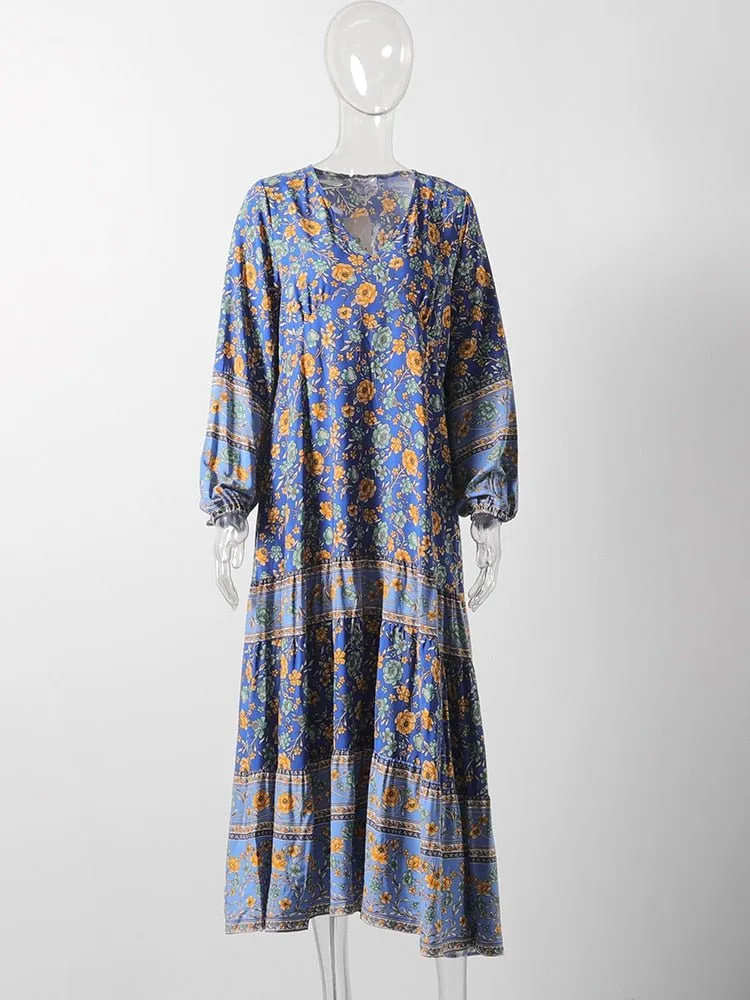 CYCLADES Blue Floral Printed Boho Maxi Dress