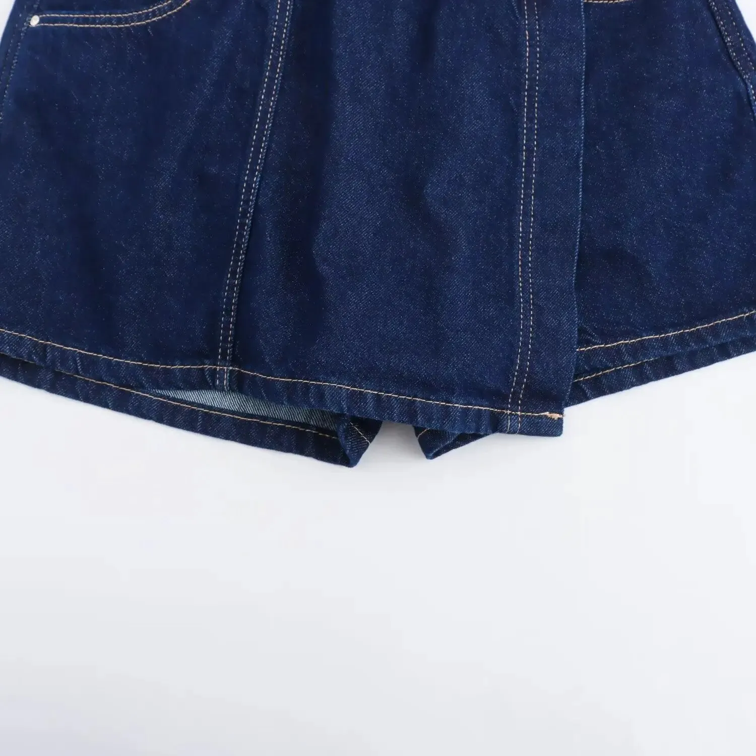 Denim Turn-Down Collar Short Sleeves Top & Skort Two-Piece Set Clothes