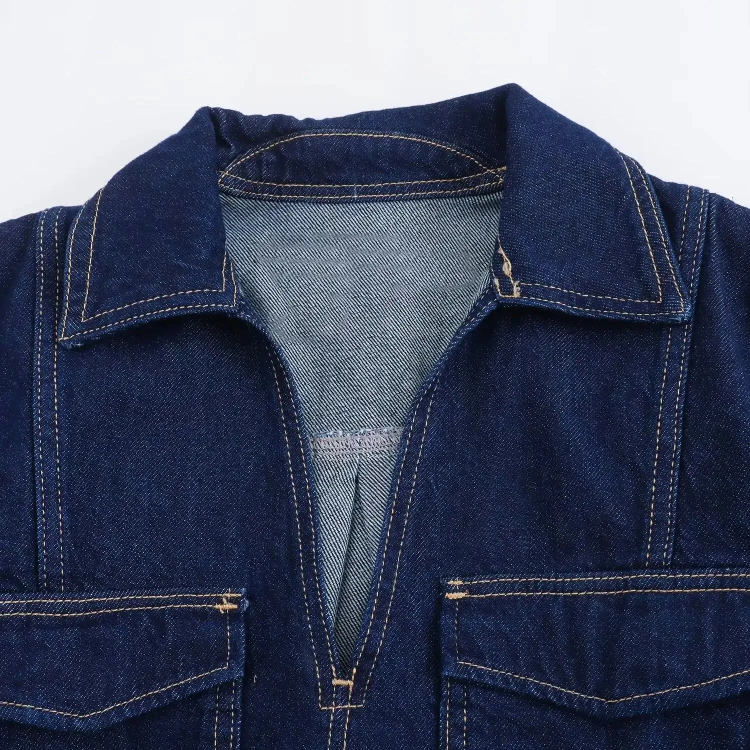Denim Turn-Down Collar Short Sleeves Top & Skort Two-Piece Set Clothes