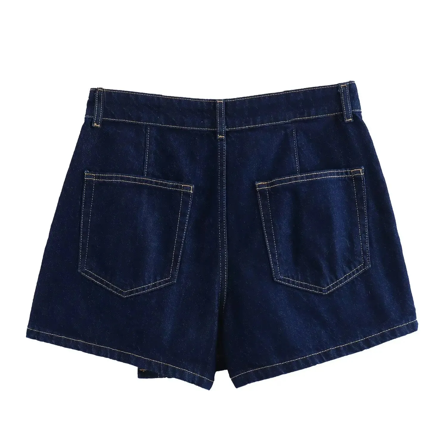 Denim Turn-Down Collar Short Sleeves Top & Skort Two-Piece Set Clothes