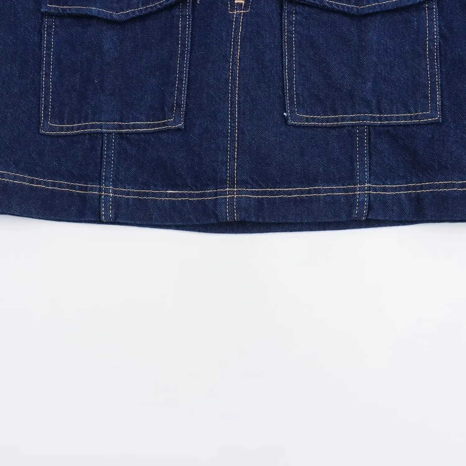 Denim Turn-Down Collar Short Sleeves Top & Skort Two-Piece Set Clothes