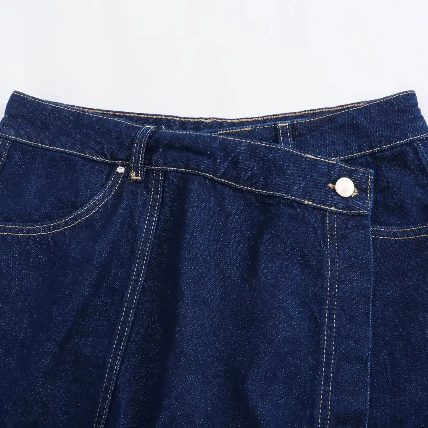 Denim Turn-Down Collar Short Sleeves Top & Skort Two-Piece Set Clothes