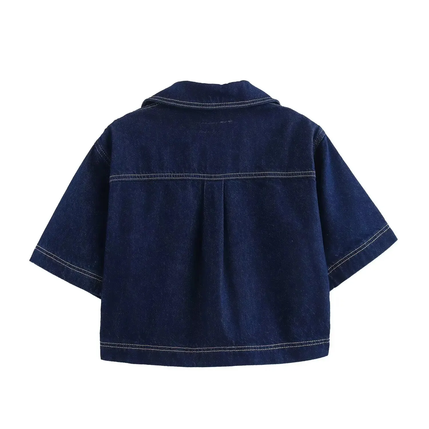 Denim Turn-Down Collar Short Sleeves Top & Skort Two-Piece Set Clothes