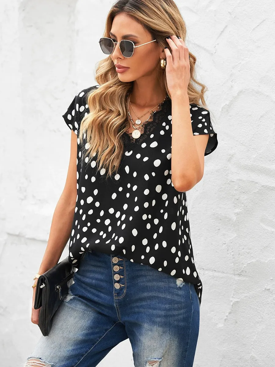 Dillamon Printed Chiffon Sexy Short Sleeve Blouse
