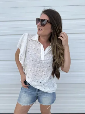 DOORBUSTER: Flutter Eyelet Blouse - Off White by Sew In Love (Ships in 2-3 Weeks)