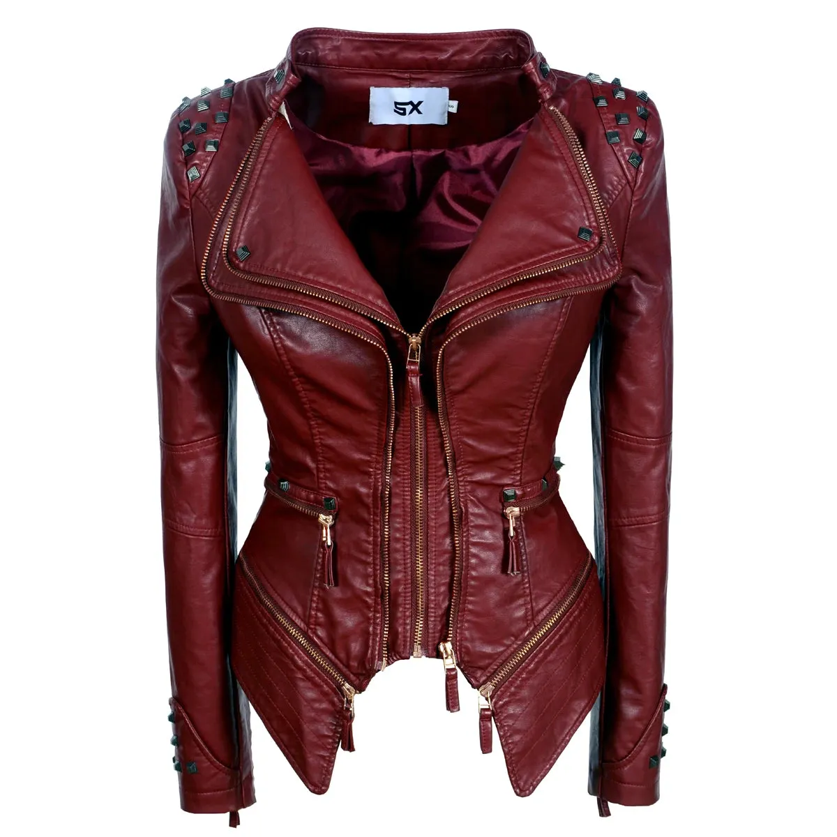Edgy PU Faux Leather Jacket for Women - Rivet and Zipper Details for Street Style