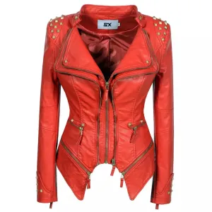 Edgy PU Faux Leather Jacket for Women - Rivet and Zipper Details for Street Style