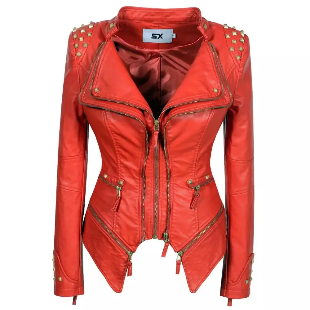 Edgy PU Faux Leather Jacket for Women - Rivet and Zipper Details for Street Style