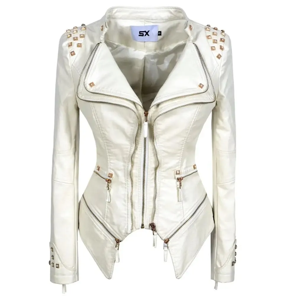 Edgy PU Faux Leather Jacket for Women - Rivet and Zipper Details for Street Style
