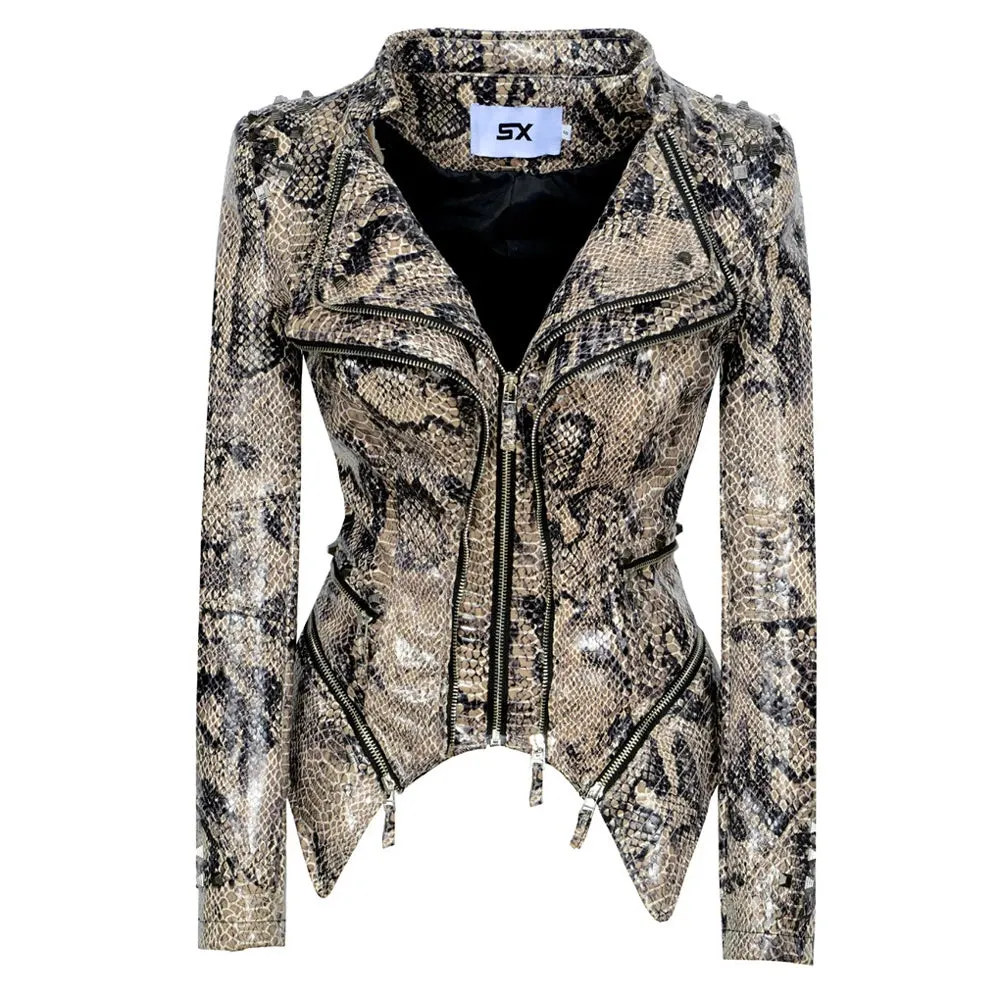Edgy PU Faux Leather Jacket for Women - Rivet and Zipper Details for Street Style