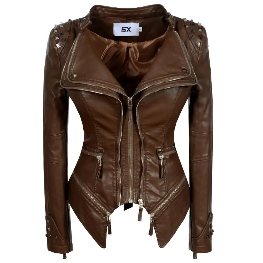 Edgy PU Faux Leather Jacket for Women - Rivet and Zipper Details for Street Style