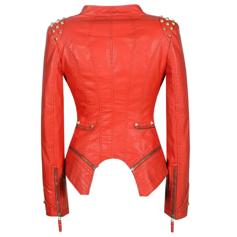 Edgy PU Faux Leather Jacket for Women - Rivet and Zipper Details for Street Style