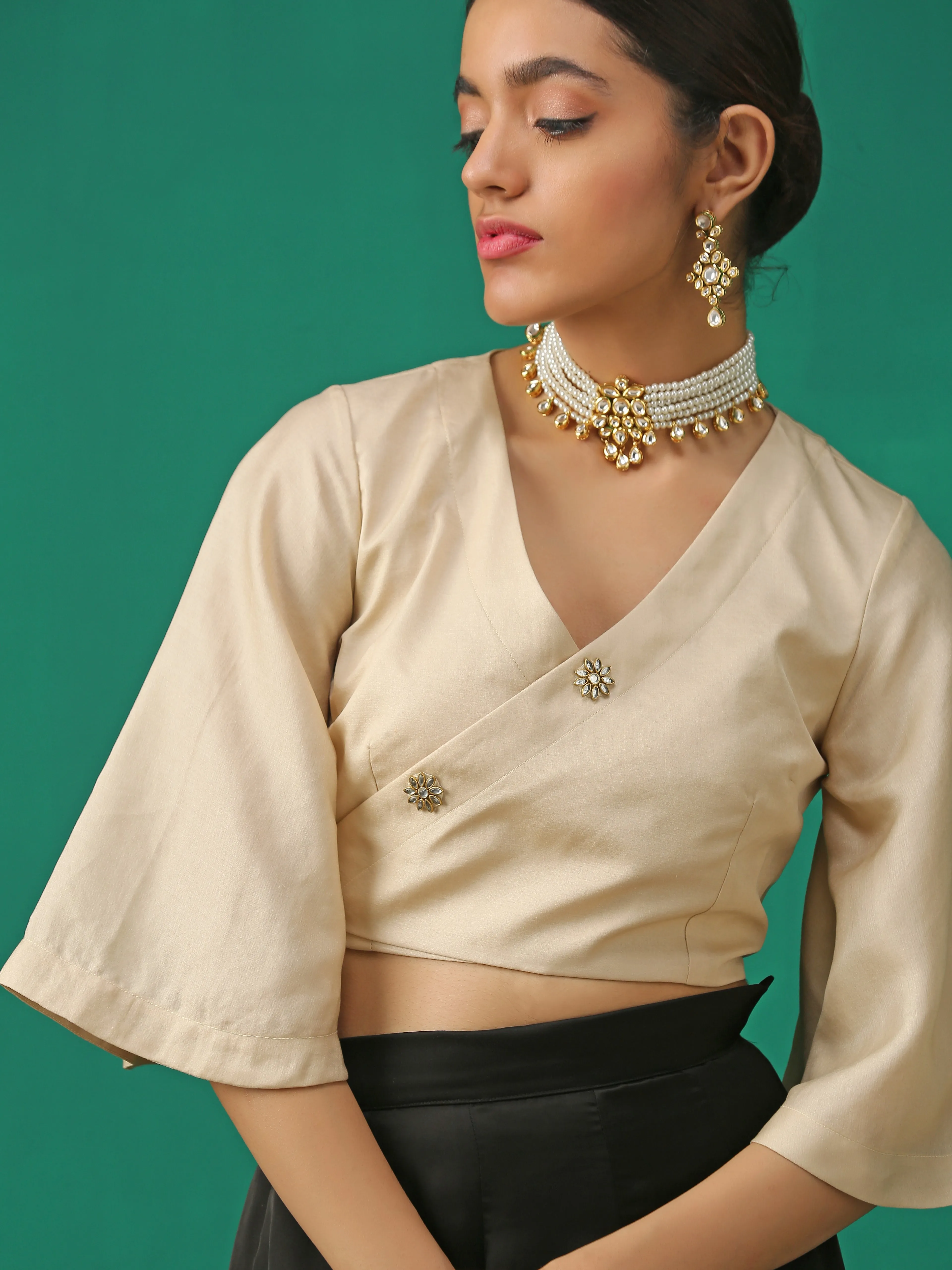 Elegance Wrapped in Kundan Buttons Blouse