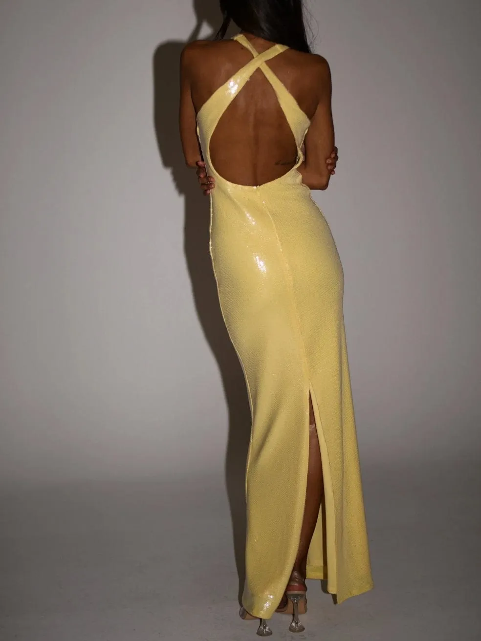 Eliza Rose Sequin Maxi Dress in Lemon