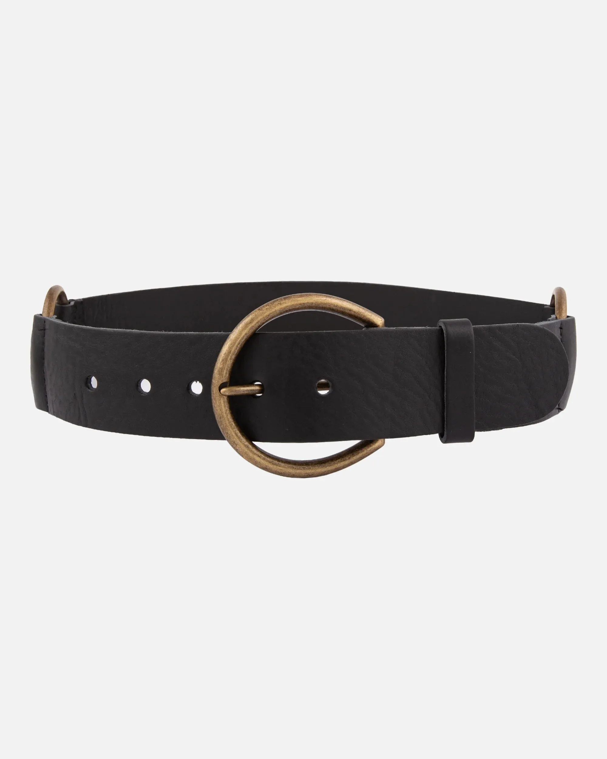 Elva Wide Leather Belt with Brass Rings