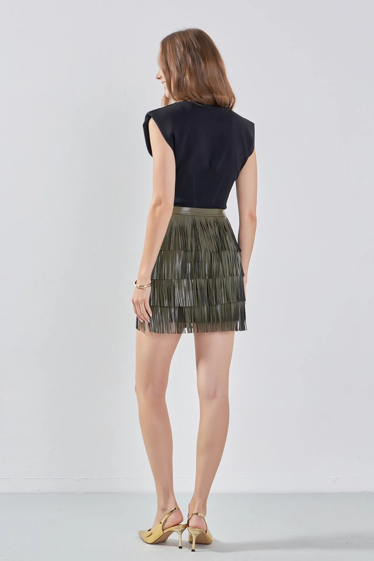 Endless Rose - Faux Leather Fringe Mini Skirt