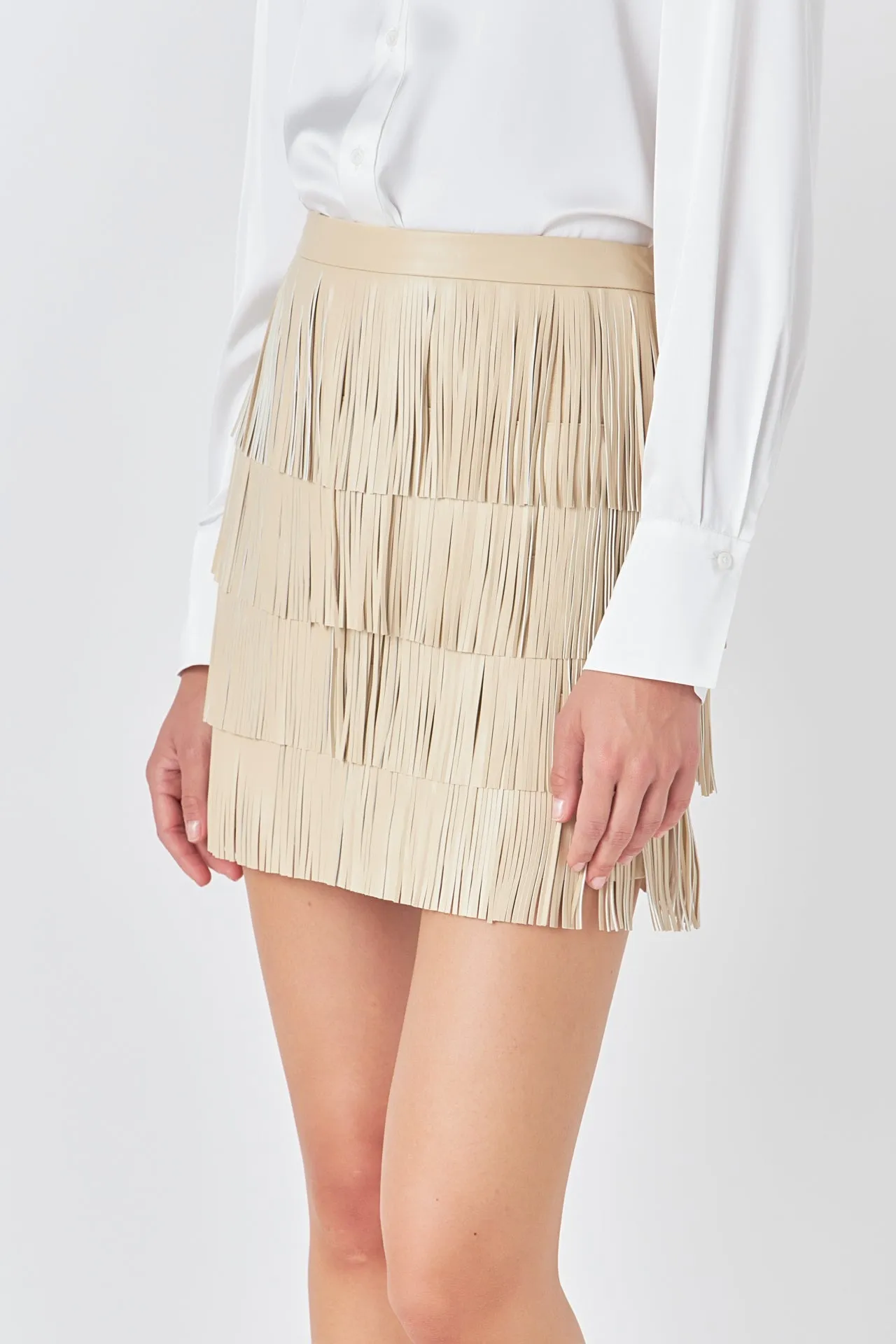 Endless Rose - Faux Leather Fringe Mini Skirt