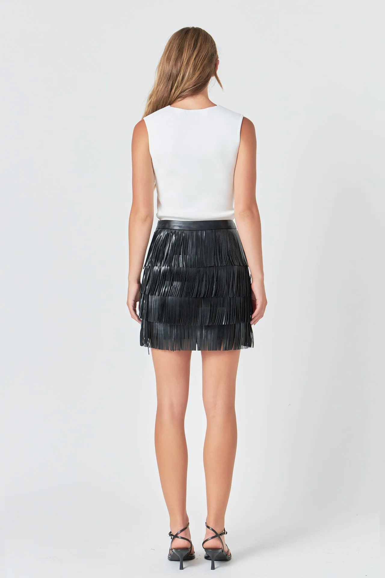 Endless Rose - Faux Leather Fringe Mini Skirt