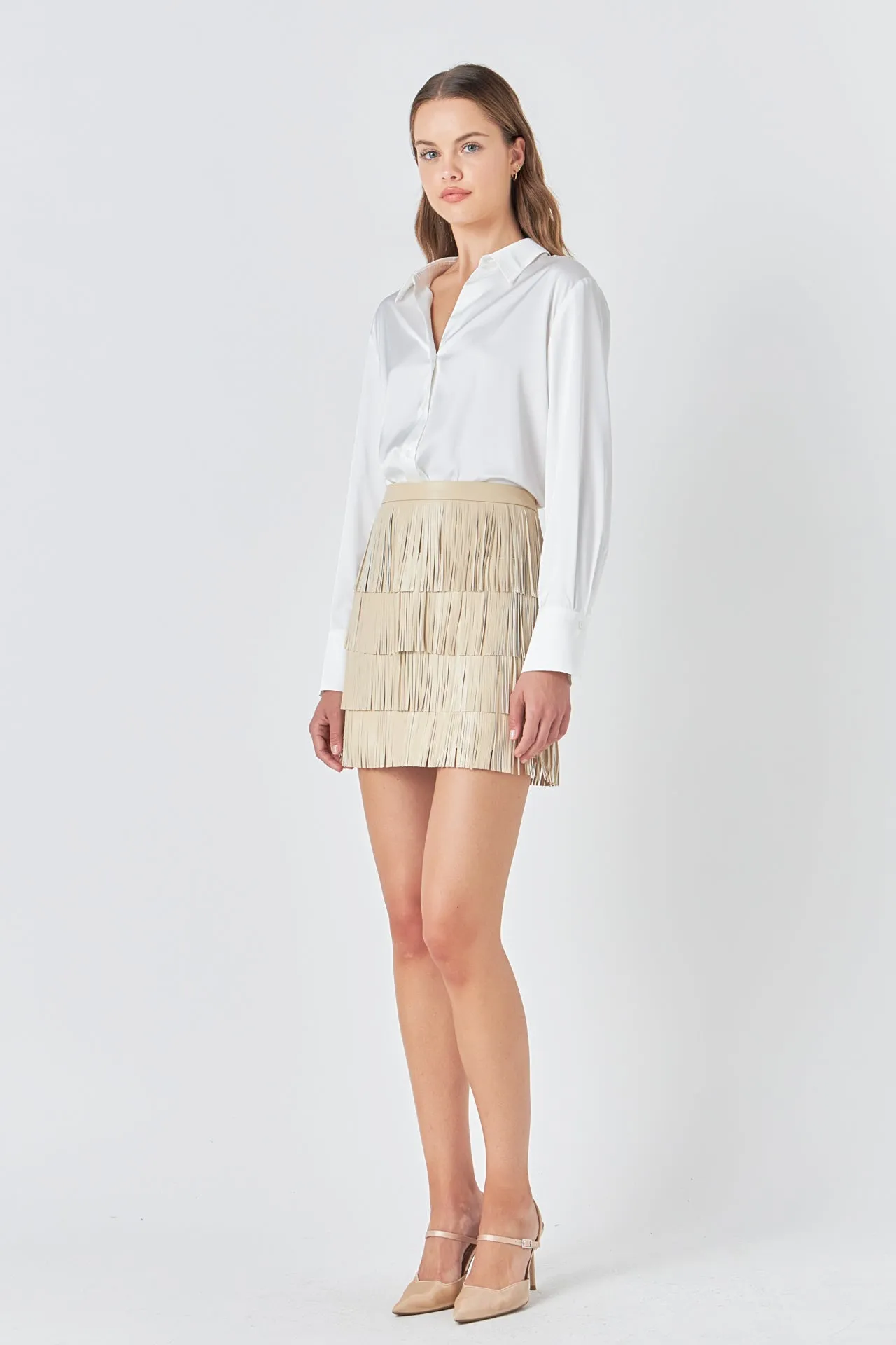 Endless Rose - Faux Leather Fringe Mini Skirt