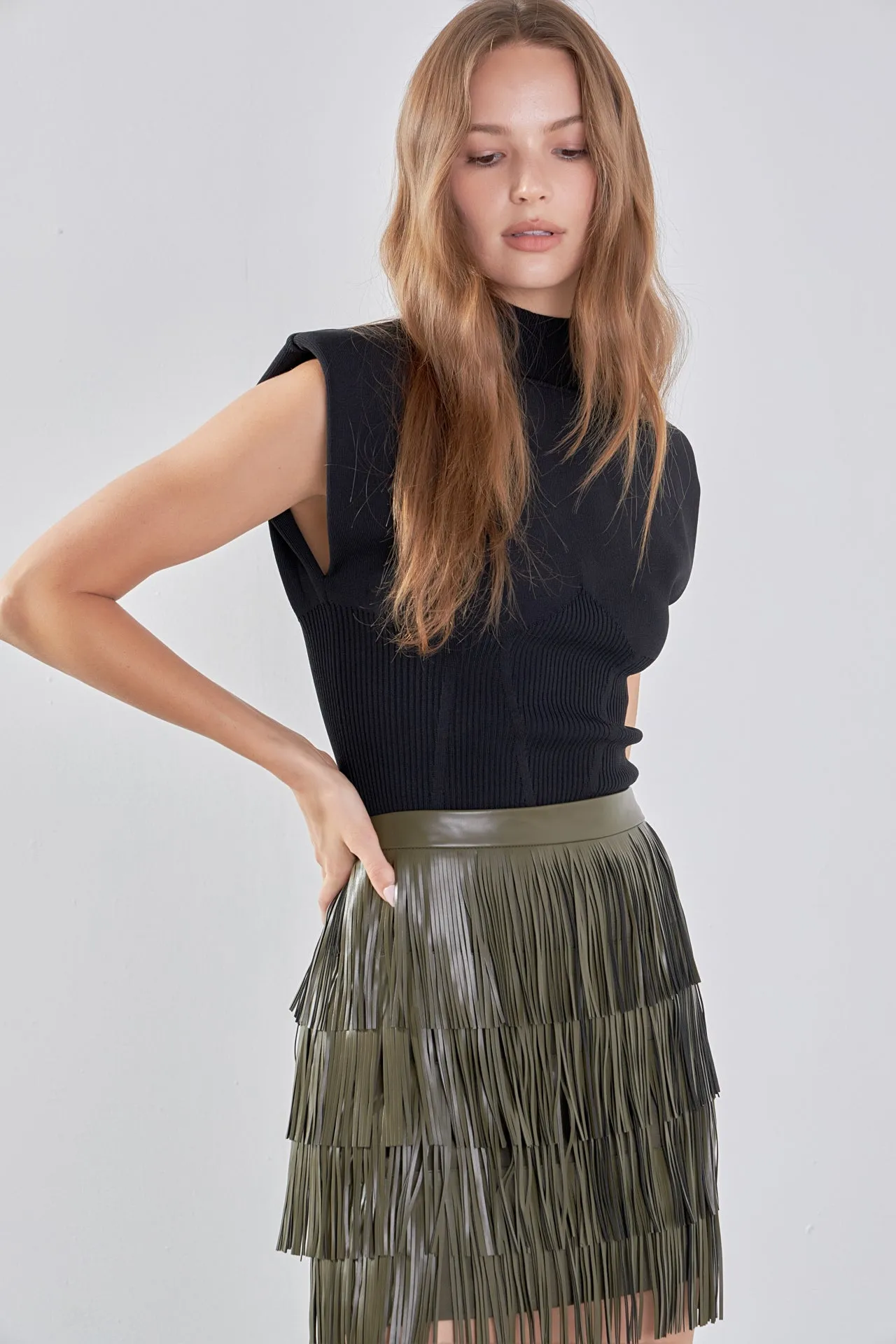 Endless Rose - Faux Leather Fringe Mini Skirt