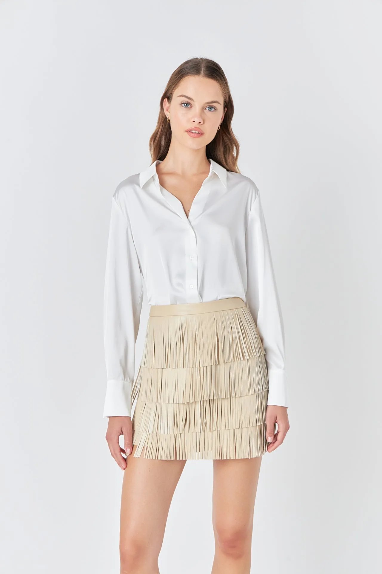 Endless Rose - Faux Leather Fringe Mini Skirt