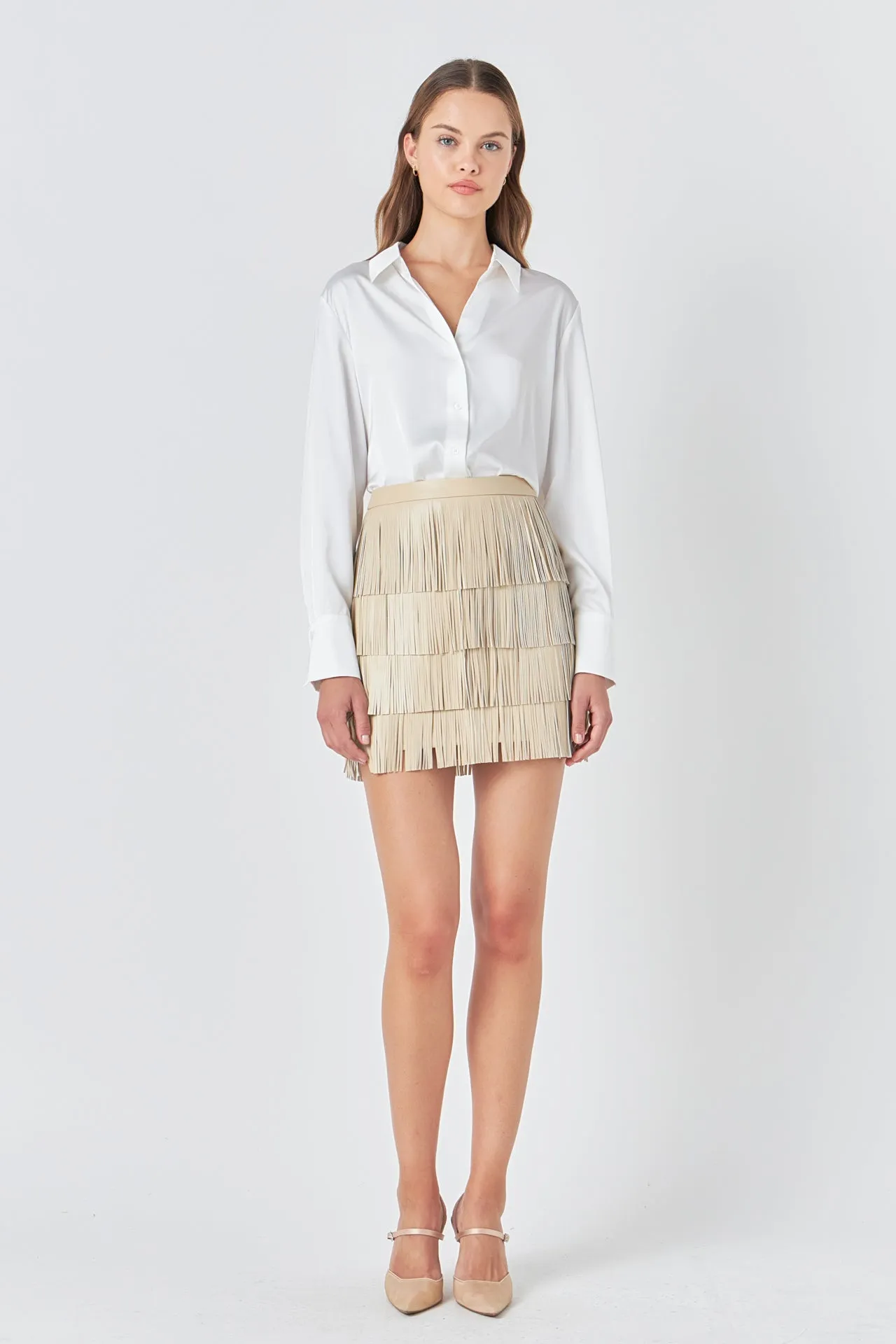 Endless Rose - Faux Leather Fringe Mini Skirt