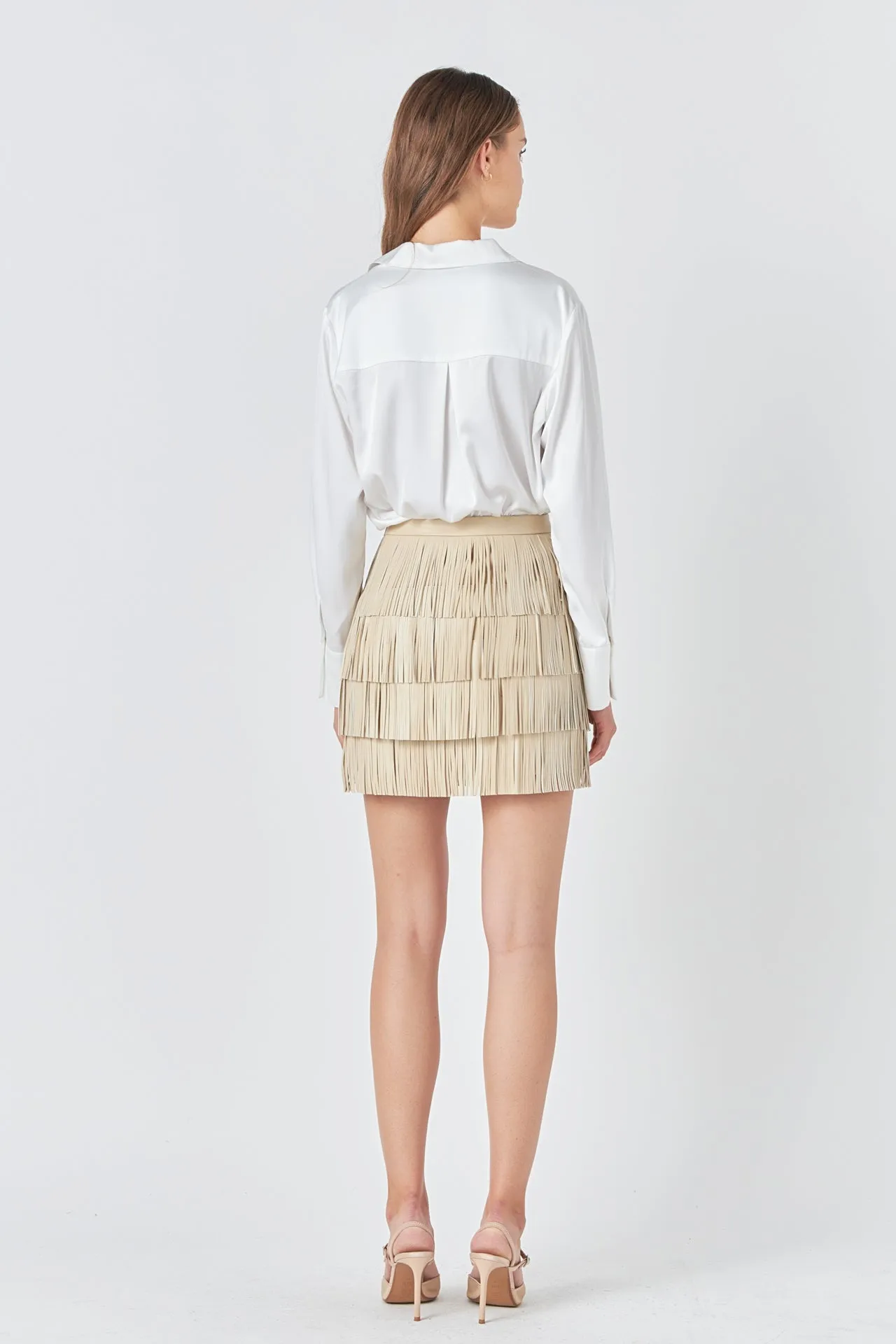 Endless Rose - Faux Leather Fringe Mini Skirt