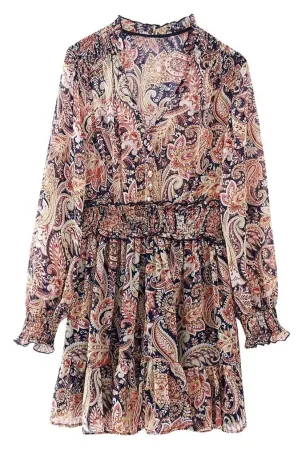 FAITH V-Neck Long-Sleeve Boho Mini Dress