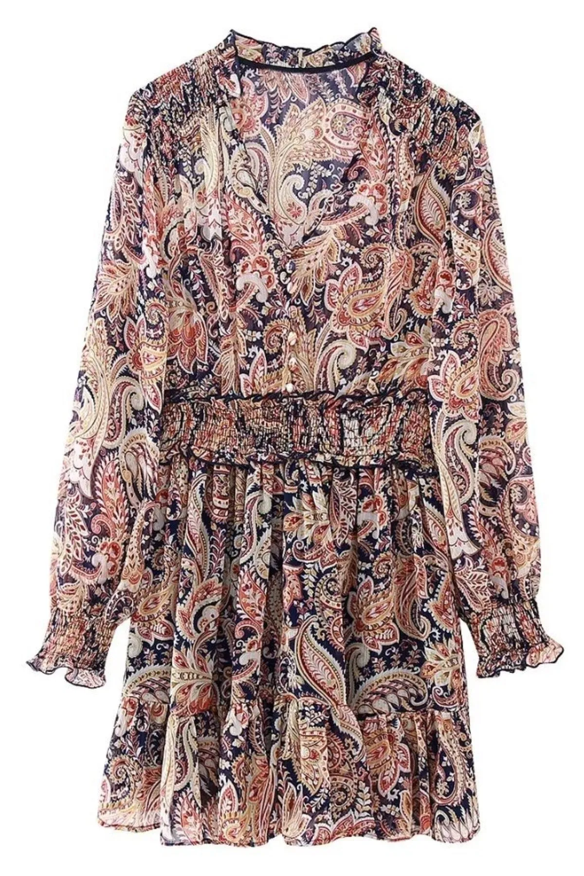 FAITH V-Neck Long-Sleeve Boho Mini Dress
