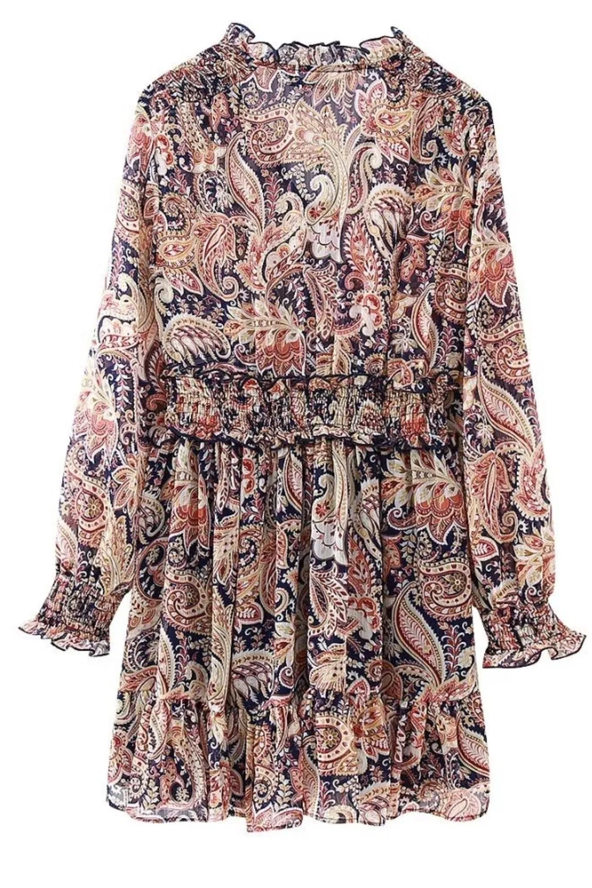 FAITH V-Neck Long-Sleeve Boho Mini Dress