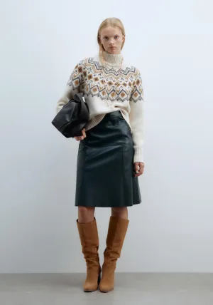 Faux leather knee-length skirt - Green