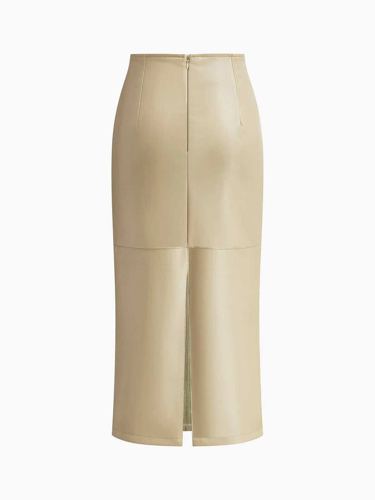 Faux Leather Piping Sit Midi Skirt