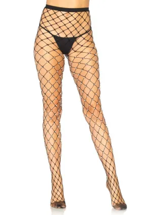 Faux Pearl Net Tights - One Size - Black