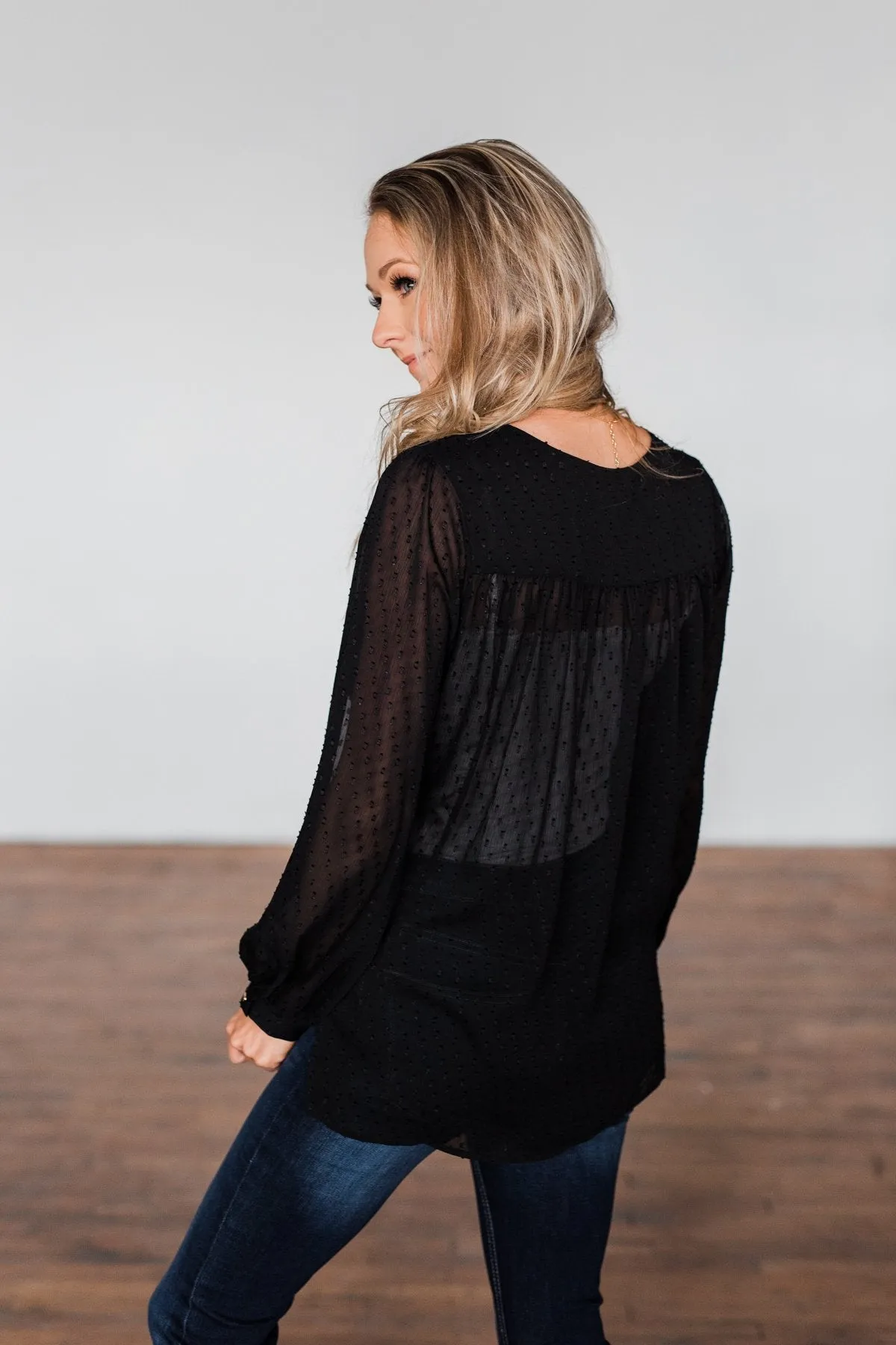 Get Together V-Neck Tie Blouse- Black