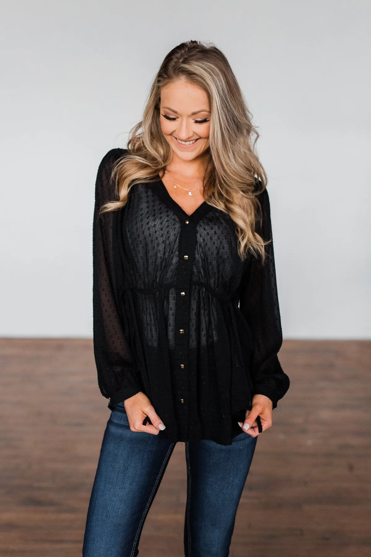 Get Together V-Neck Tie Blouse- Black