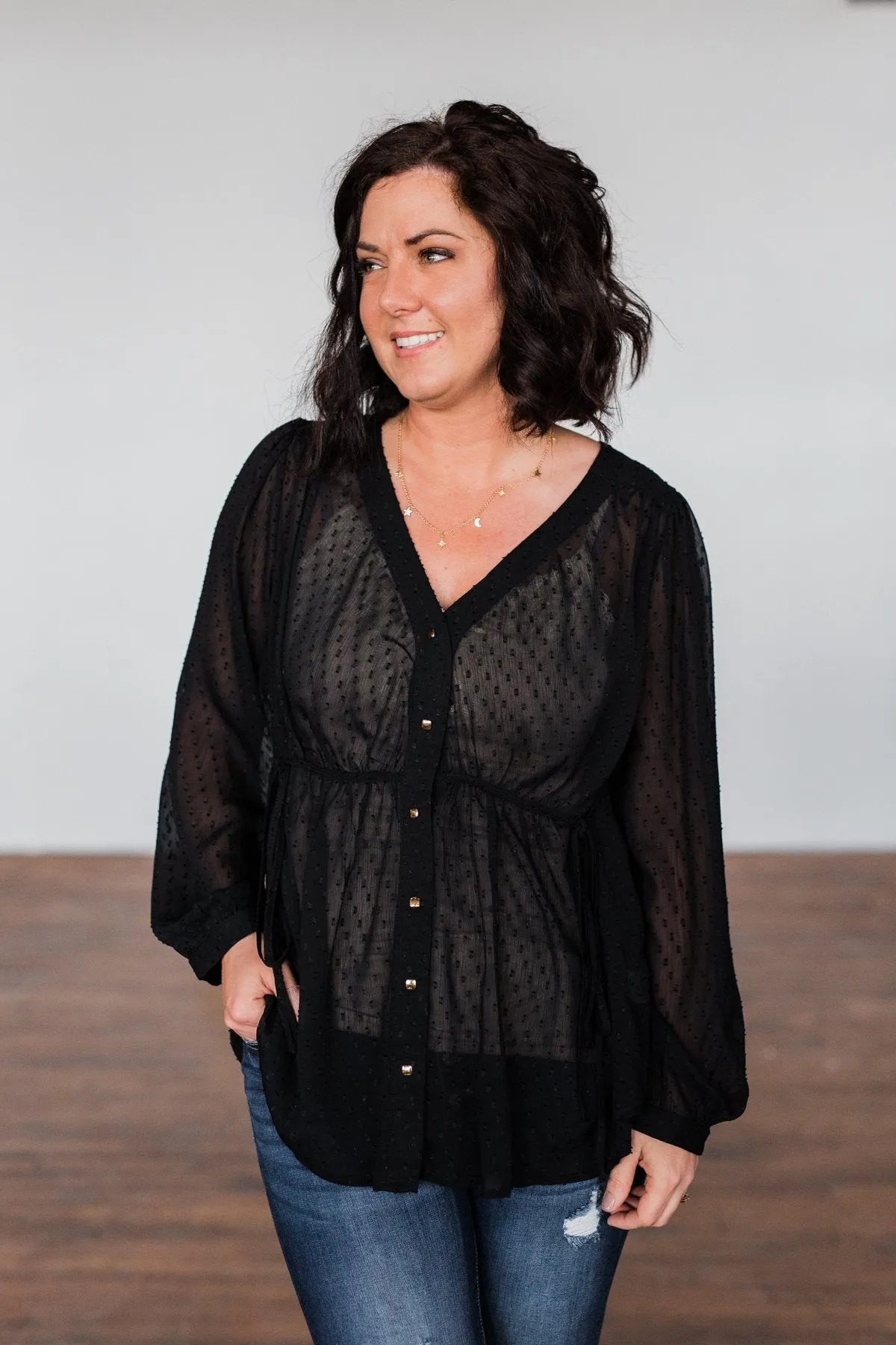 Get Together V-Neck Tie Blouse- Black