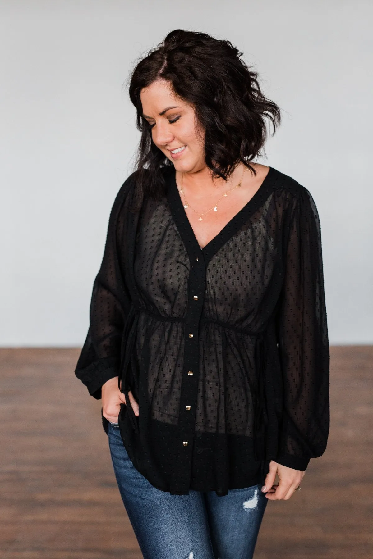 Get Together V-Neck Tie Blouse- Black
