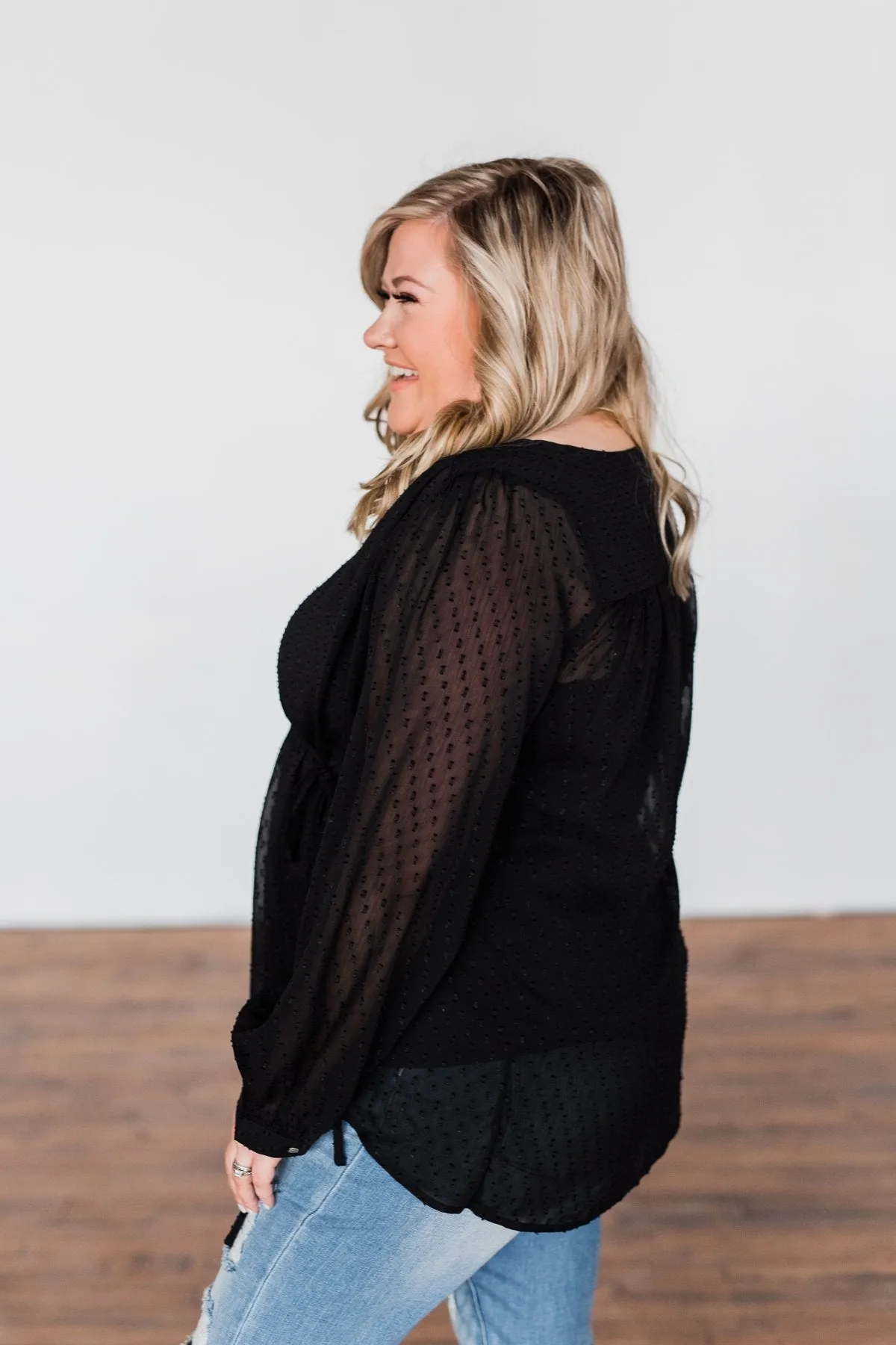 Get Together V-Neck Tie Blouse- Black