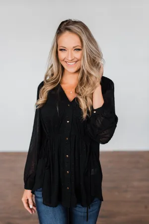 Get Together V-Neck Tie Blouse- Black