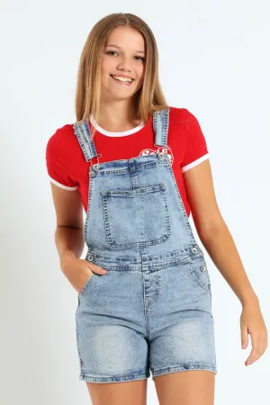 Girls Denim Dungaree - Light Blue