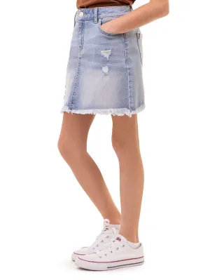 Girls Frayed Hem Denim Skirt
